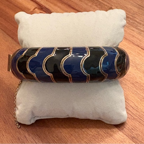 J.Crew | Black and Blue Enamel Hinge Bracelet | 2.5” Diameter - Picture 3 of 5